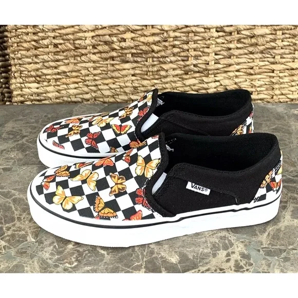 Vans Asher Butterfly Checkerboard Slip On Shoes Womens Size 6 Black VN000VOSJBW - Picture 5 of 13